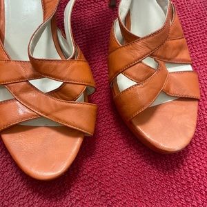 Burnt orange leather heeled sandals 8/10 condition